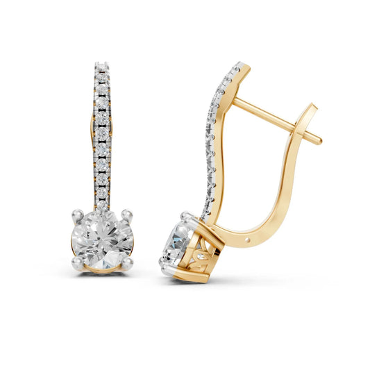 Round Diamond Drop Earrings Yellow Gold
