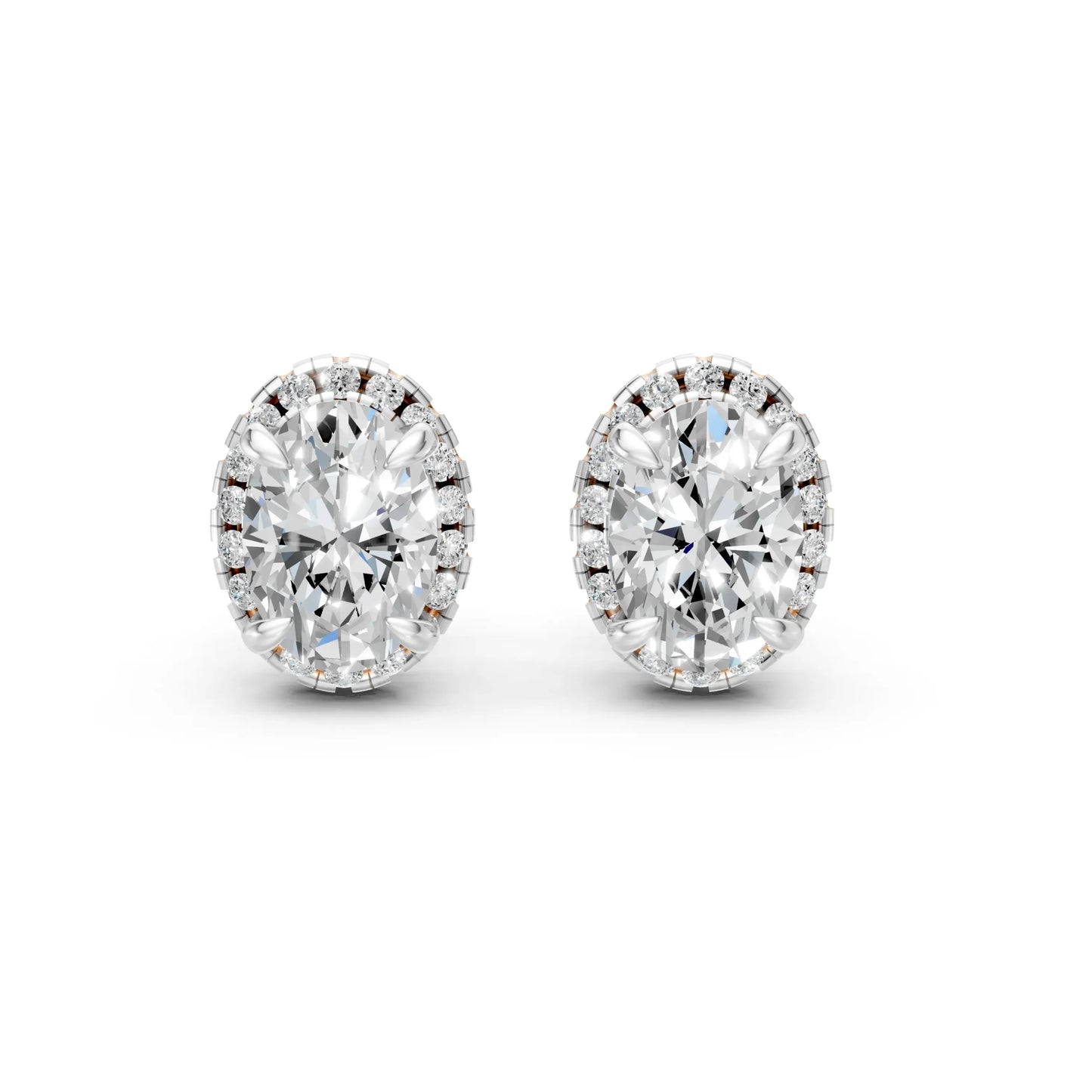 Oval Halo Stud Earrings Rose Gold