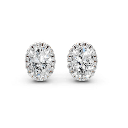 Oval Halo Stud Earrings Rose Gold