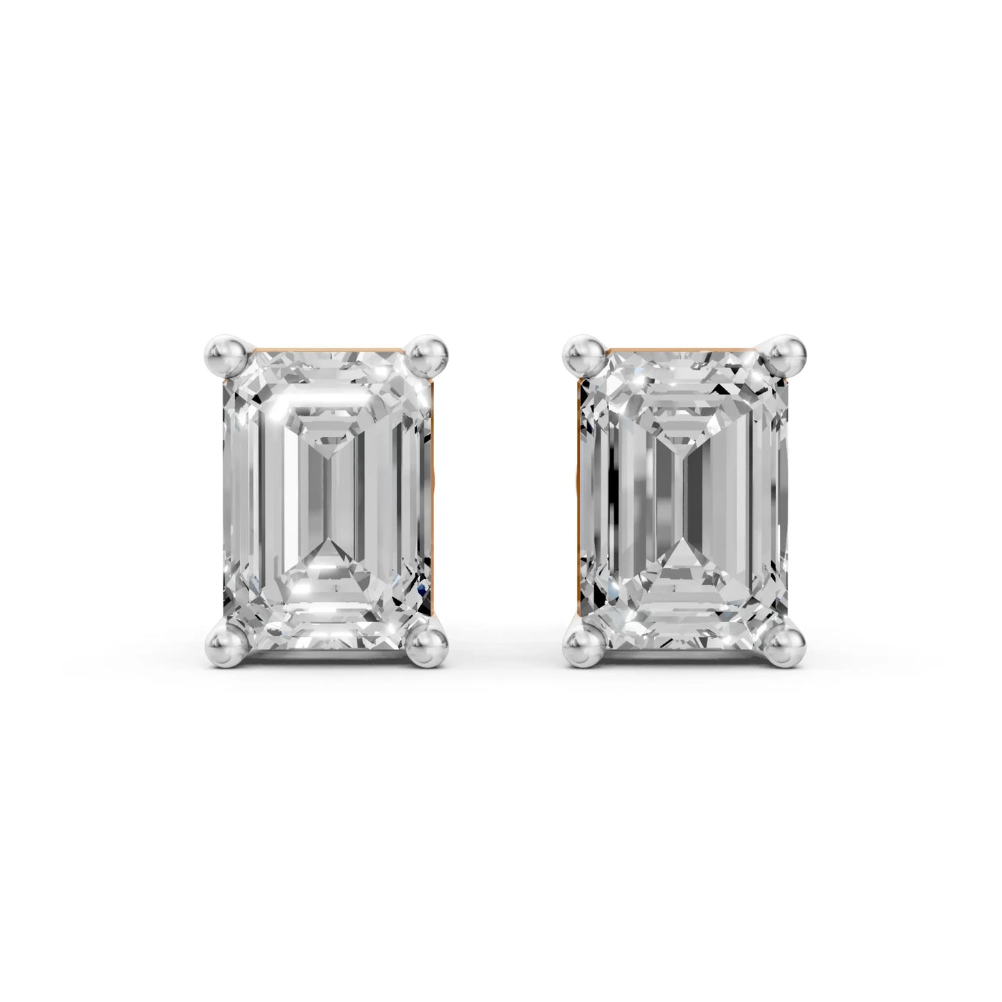 Emerald Cut Diamond Stud Earrings Rose Gold