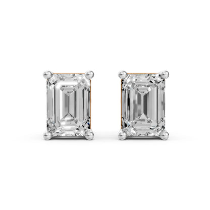 Emerald Cut Diamond Stud Earrings Rose Gold