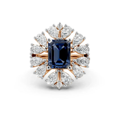 Blue Gemstone Halo Ring Rose Gold
