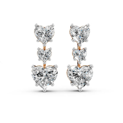 Triple Heart Drop Earrings Rose Gold