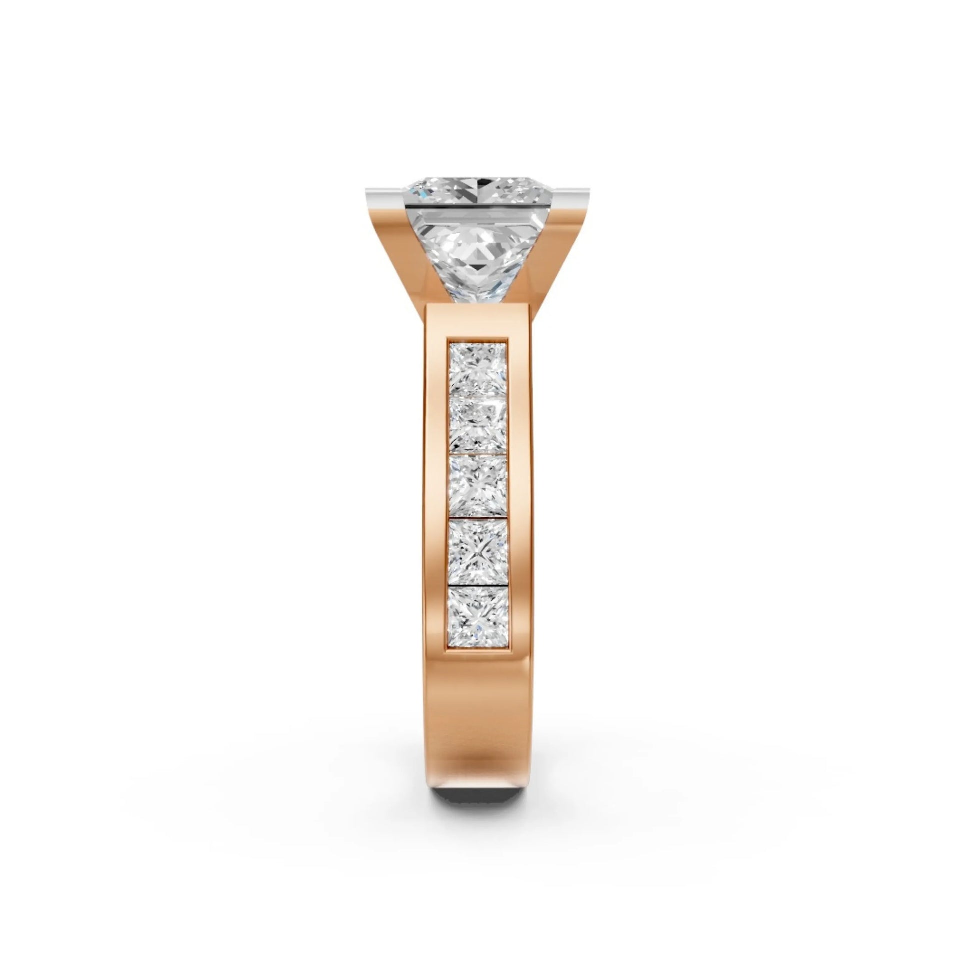 Princess-Cut Channel Ring Rose Gold