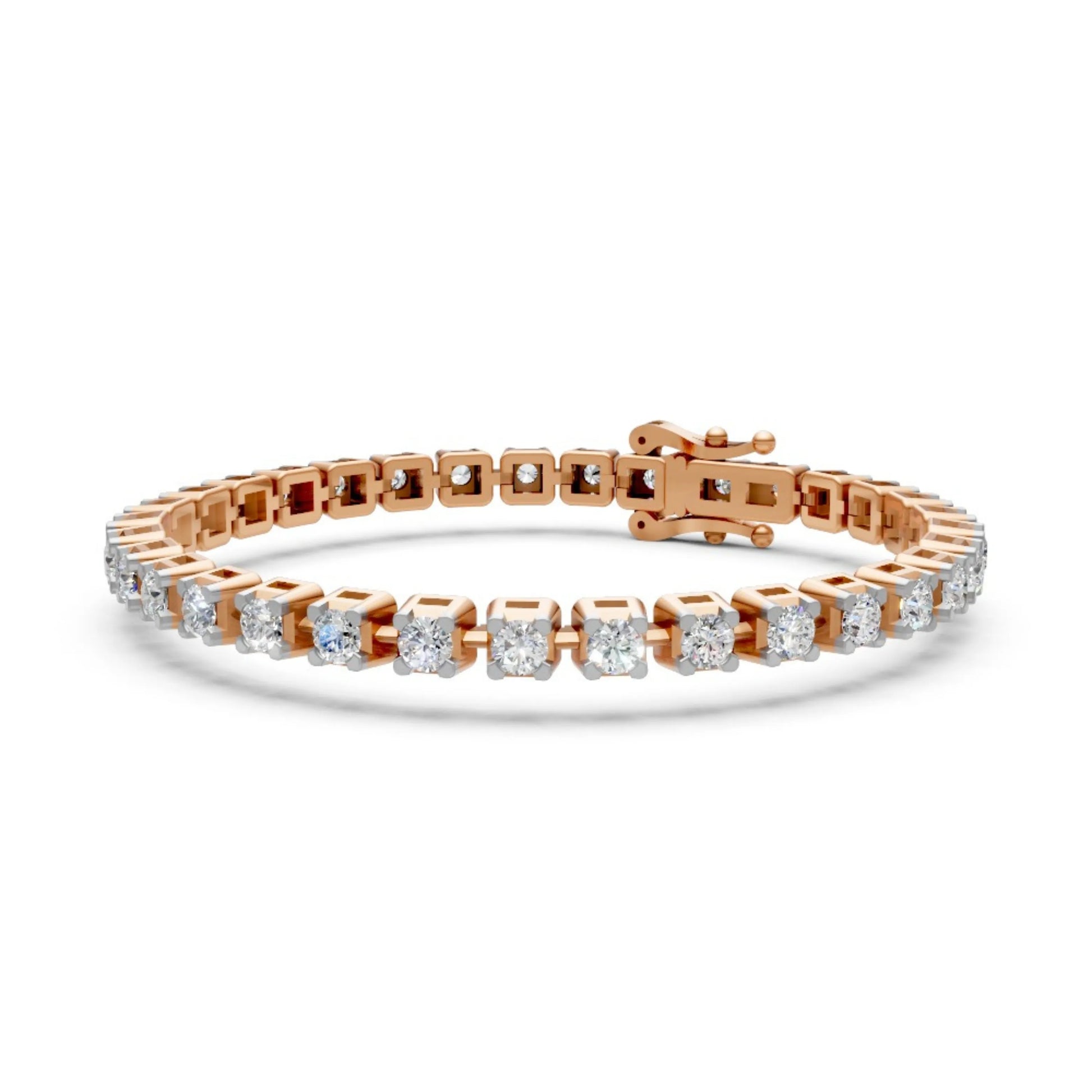 Round Brilliant Diamond Tennis Bracelet Rose Gold