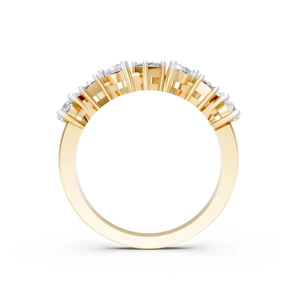 DualCut Pear-Emerald Diamond Band Yellow Gold