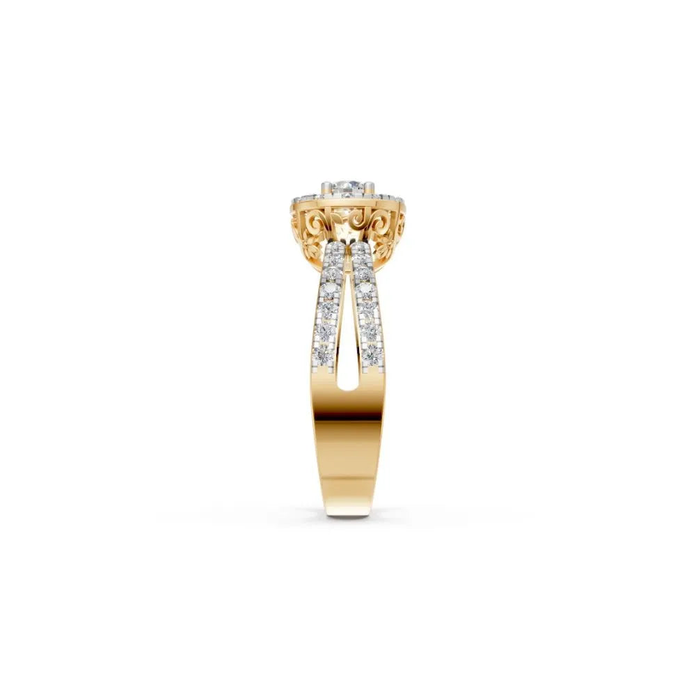 FloralLace Vintage Halo Ring Yellow Gold