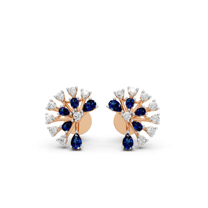 Bold Pear-Shaped Blue Color Stone Earrings Rose Gold