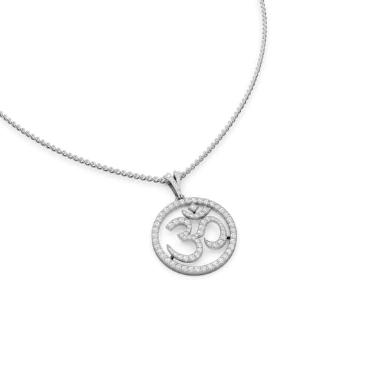 Diamond Om Pendant White Gold